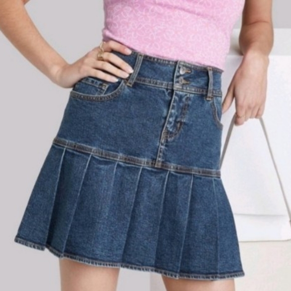 wild fable Dresses & Skirts - Blue Denim Pleated Mini Skirt